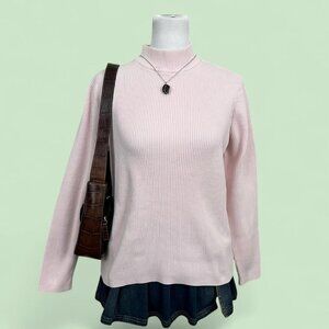 baby pink ribbed preppy clean girl elevated basic mock neck sweater